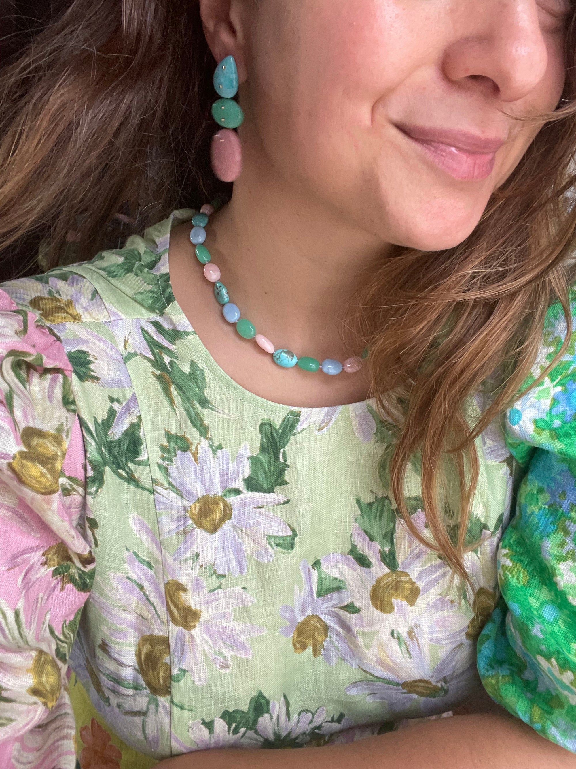 Mobile Earrings Amazonite Chrysoprase Pink Opal