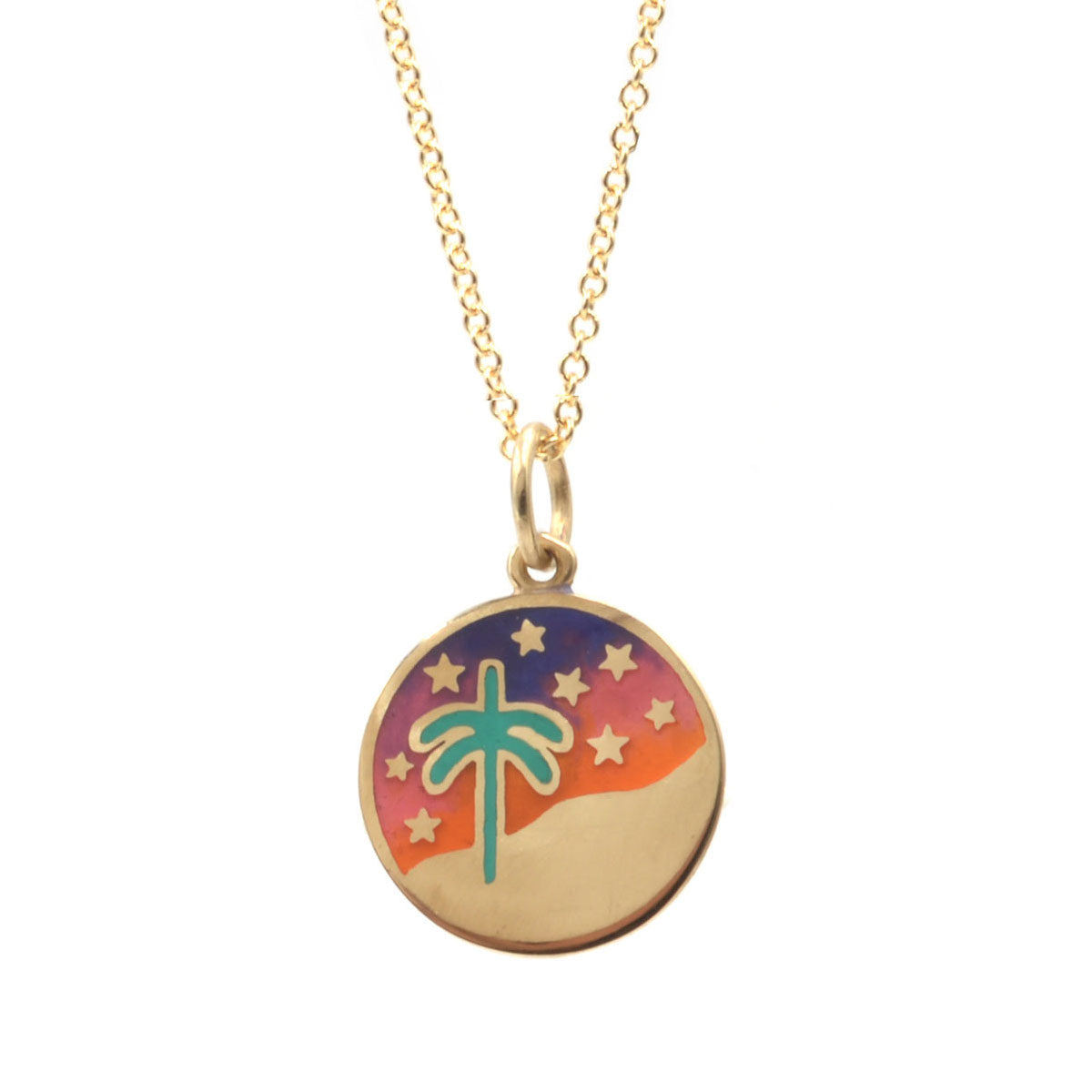 Enamel Palm Tree Tie Dye Night Sky Necklace