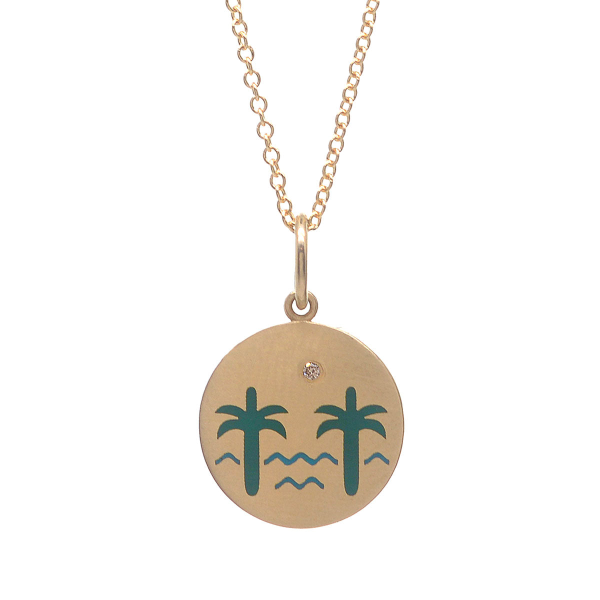 Enamel Venice Palms Necklace with Champage Diamond